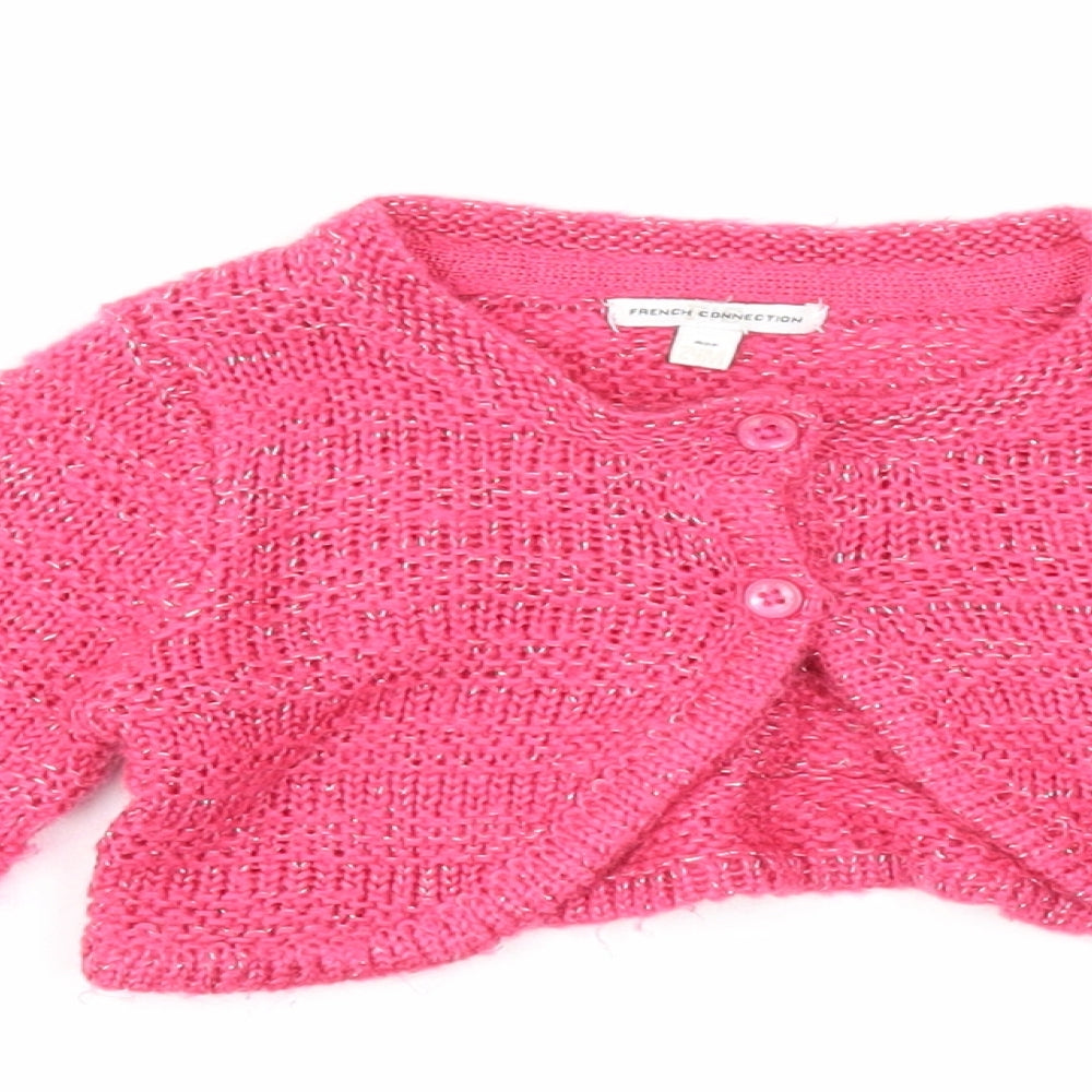 French Connection Girls Pink Round Neck Acrylic Cardigan Jumper Size 2 Years Button - Cropped