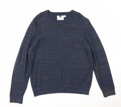 Topman Mens Blue Round Neck Cotton Pullover Jumper Size S Long Sleeve