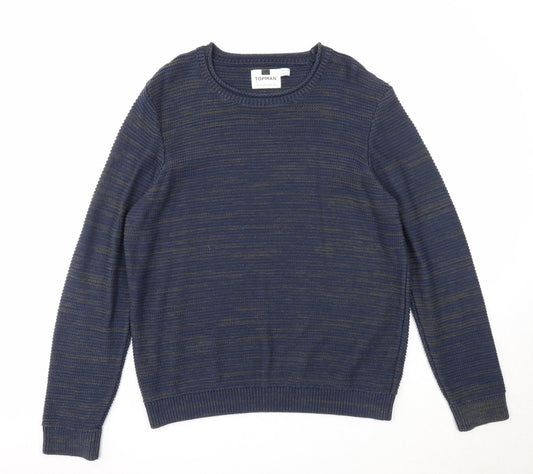 Topman Mens Blue Round Neck Cotton Pullover Jumper Size S Long Sleeve