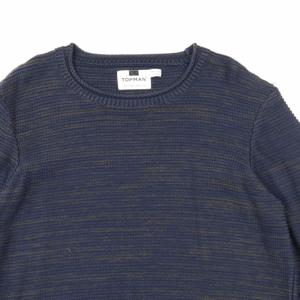 Topman Mens Blue Round Neck Cotton Pullover Jumper Size S Long Sleeve