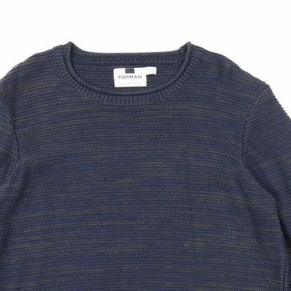 Topman Mens Blue Round Neck Cotton Pullover Jumper Size S Long Sleeve