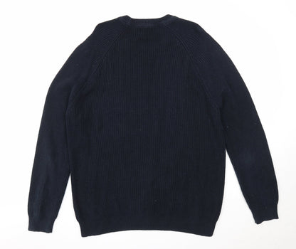 Burton Mens Blue Round Neck Cotton Pullover Jumper Size L Long Sleeve