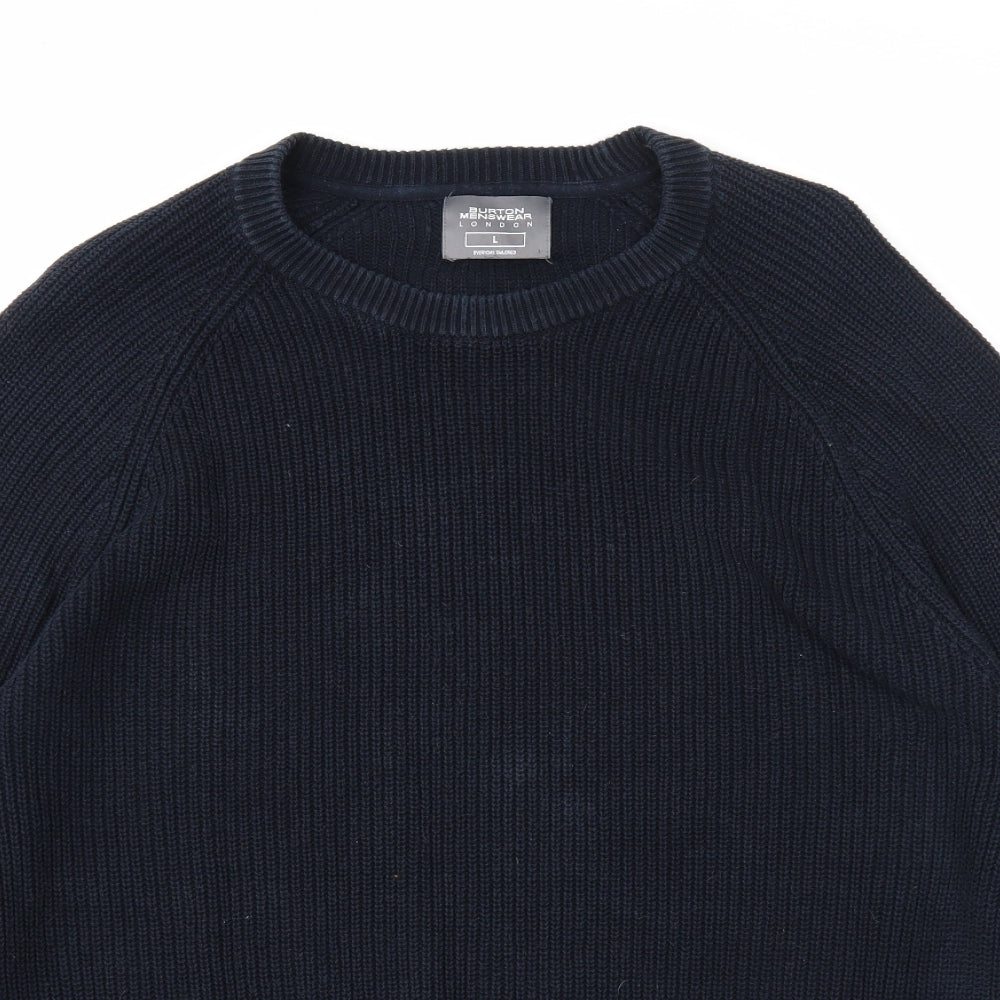 Burton Mens Blue Round Neck Cotton Pullover Jumper Size L Long Sleeve