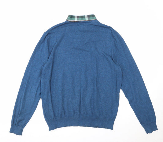 Marks and Spencer Mens Blue Collared Cotton Pullover Jumper Size M Long Sleeve - Shirt Insert