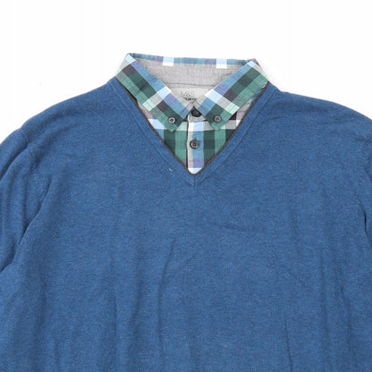 Marks and Spencer Mens Blue Collared Cotton Pullover Jumper Size M Long Sleeve - Shirt Insert