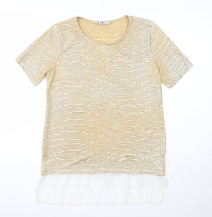 TU Womens Gold Geometric Polyester Basic Blouse Size 8 Round Neck