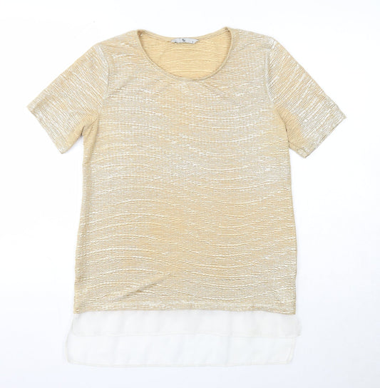 TU Womens Gold Geometric Polyester Basic Blouse Size 8 Round Neck