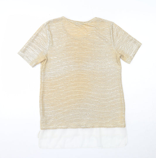 TU Womens Gold Geometric Polyester Basic Blouse Size 8 Round Neck