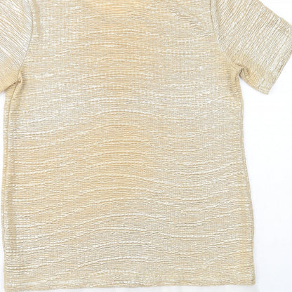 TU Womens Gold Geometric Polyester Basic Blouse Size 8 Round Neck