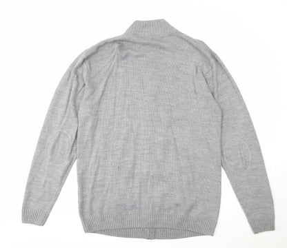 South Bay Mens Grey High Neck Acrylic Full Zip Jumper Size L Long Sleeve