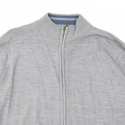 South Bay Mens Grey High Neck Acrylic Full Zip Jumper Size L Long Sleeve