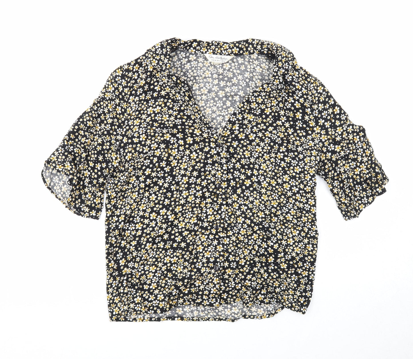 Miss Selfridge Womens Black Floral Viscose Basic Button-Up Size 6 Collared