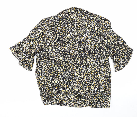 Miss Selfridge Womens Black Floral Viscose Basic Button-Up Size 6 Collared