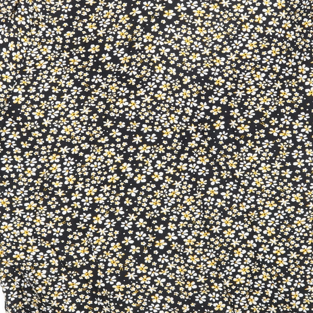 Miss Selfridge Womens Black Floral Viscose Basic Button-Up Size 6 Collared