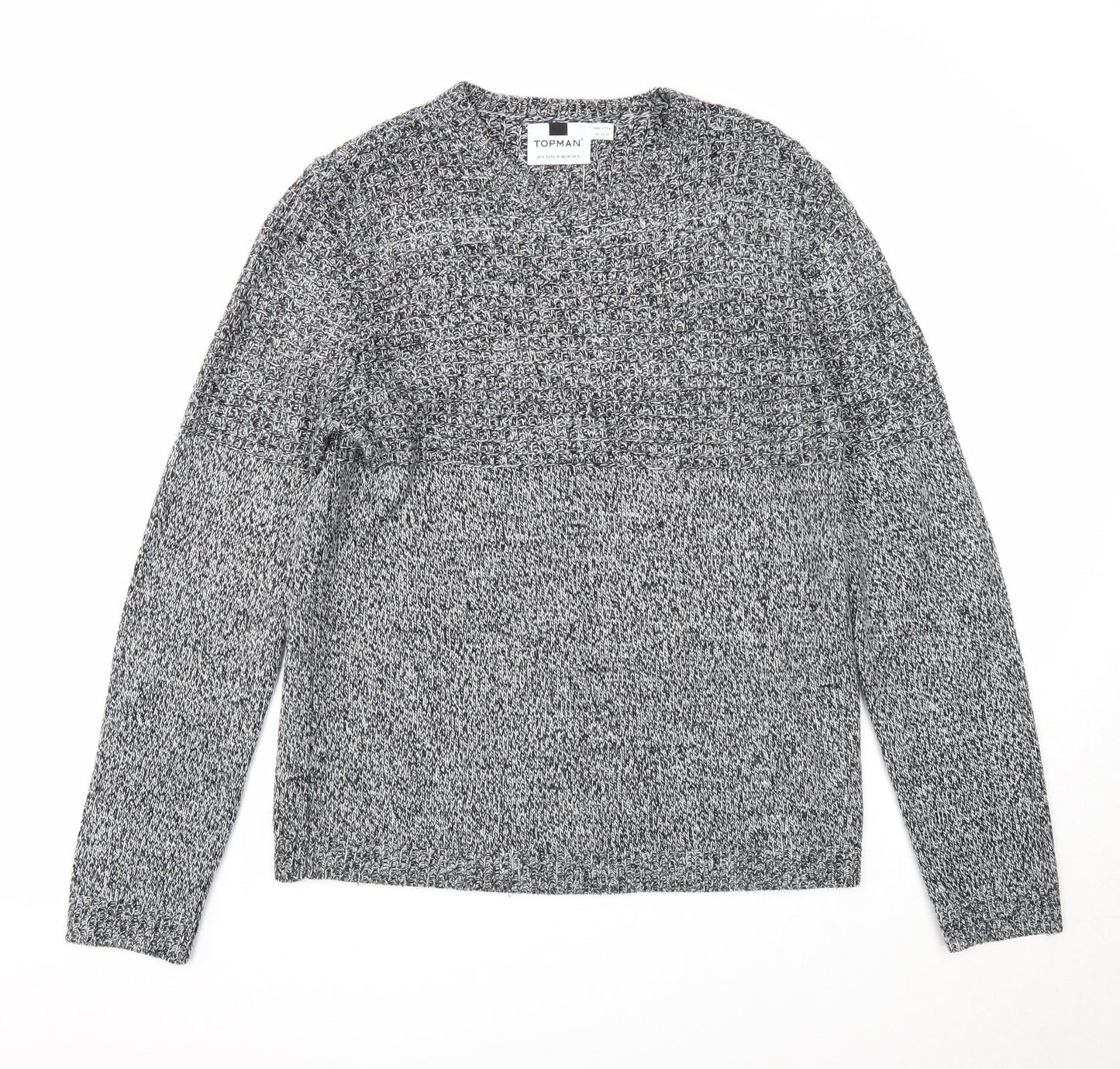 Topman Mens Black Round Neck Acrylic Pullover Jumper Size S Long Sleeve