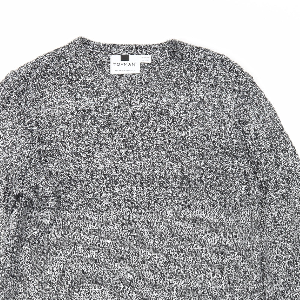 Topman Mens Black Round Neck Acrylic Pullover Jumper Size S Long Sleeve