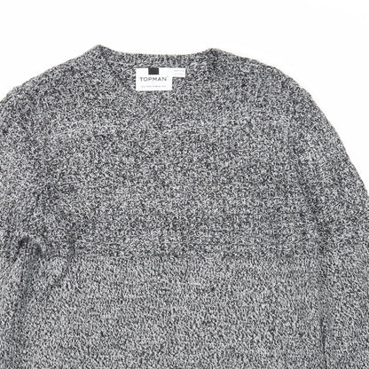 Topman Mens Black Round Neck Acrylic Pullover Jumper Size S Long Sleeve