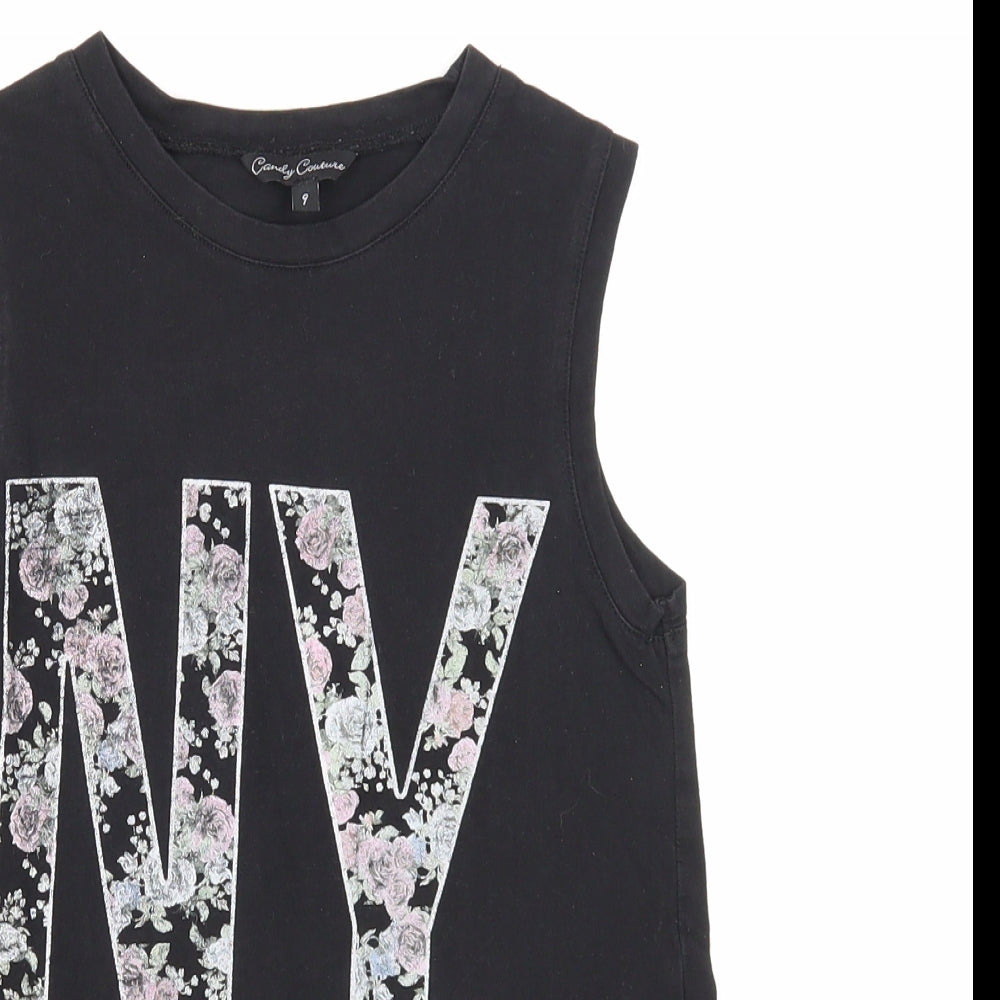 Candy Couture Girls Black Cotton Basic Tank Size 9 Years Round Neck Pullover - New York City