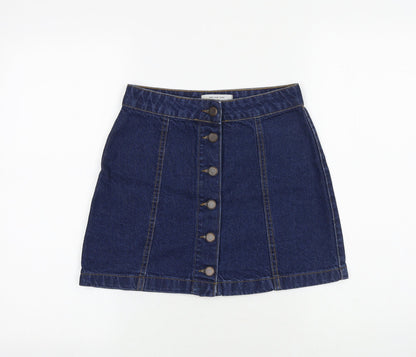 New Look Womens Blue Cotton A-Line Skirt Size 6 Button