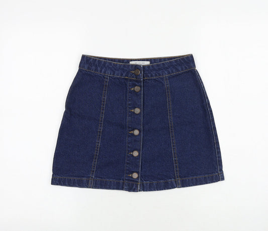 New Look Womens Blue Cotton A-Line Skirt Size 6 Button