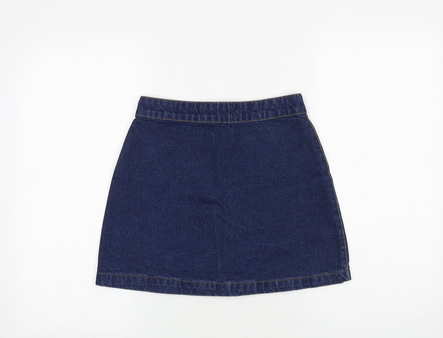 New Look Womens Blue Cotton A-Line Skirt Size 6 Button