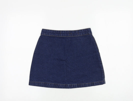 New Look Womens Blue Cotton A-Line Skirt Size 6 Button