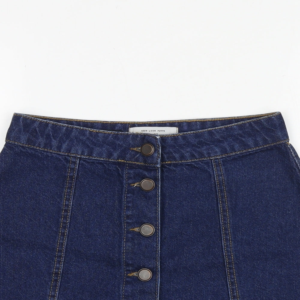 New Look Womens Blue Cotton A-Line Skirt Size 6 Button