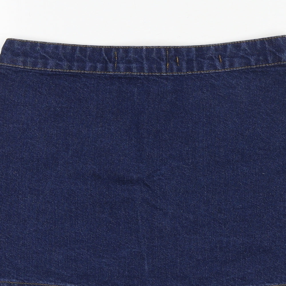 New Look Womens Blue Cotton A-Line Skirt Size 6 Button