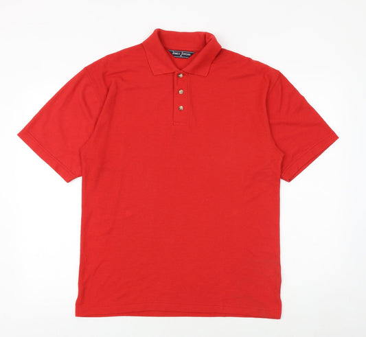 James Jordan Mens Red Cotton Polo Size M Collared Button