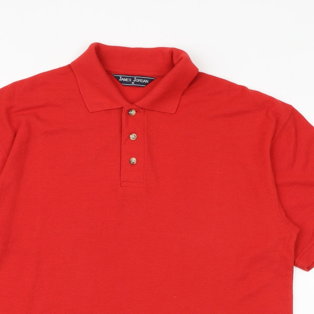James Jordan Mens Red Cotton Polo Size M Collared Button