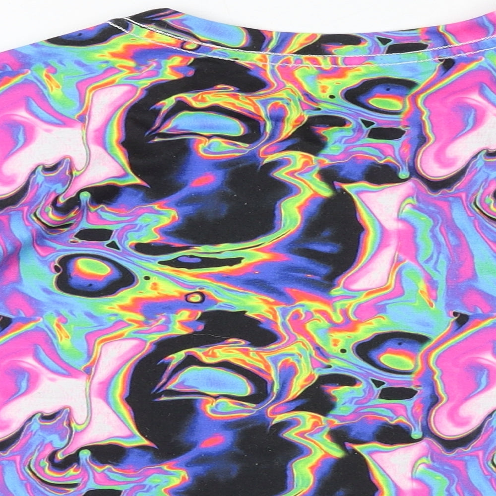 SheIn Womens Multicoloured Geometric Polyester Cropped T-Shirt Size S Round Neck