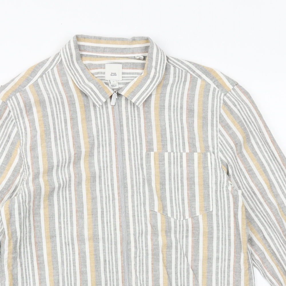 Mens UK Size S River Island Grey  Button-Up Long Sleeve Casual Shirt