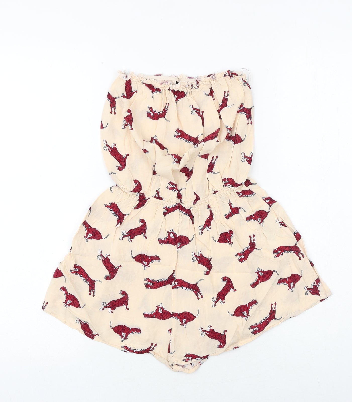 H&M Womens Pink Geometric Viscose Playsuit One-Piece Size 4 Pullover - Tiger Print