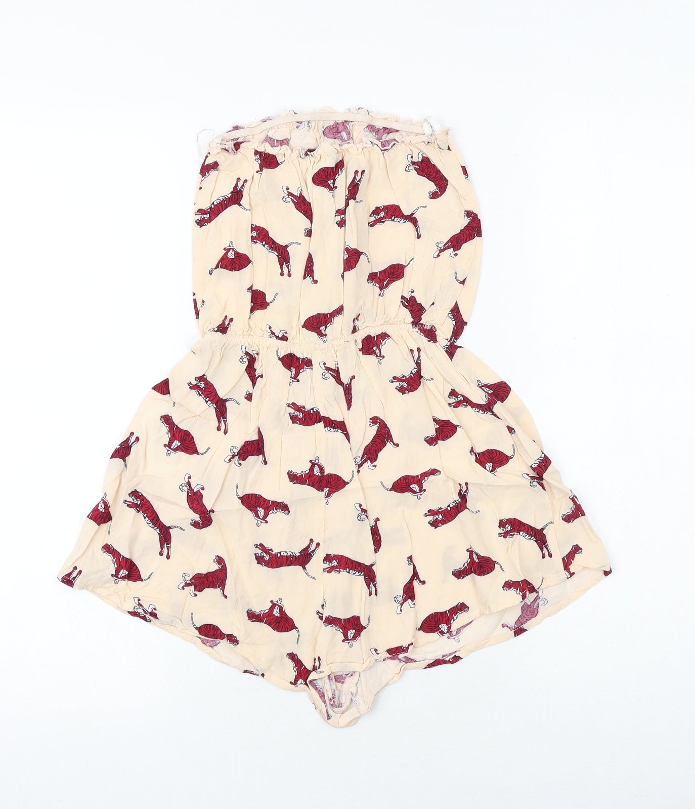 H&M Womens Pink Geometric Viscose Playsuit One-Piece Size 4 Pullover - Tiger Print