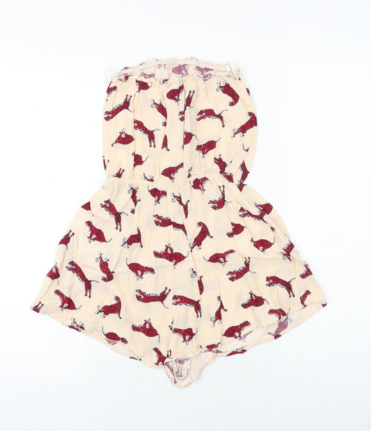 H&M Womens Pink Geometric Viscose Playsuit One-Piece Size 4 Pullover - Tiger Print