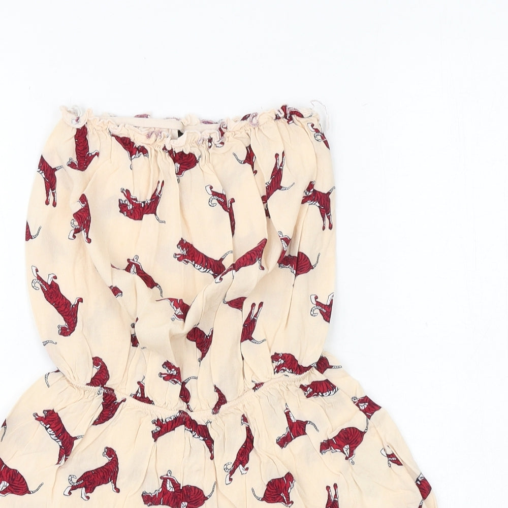 H&M Womens Pink Geometric Viscose Playsuit One-Piece Size 4 Pullover - Tiger Print