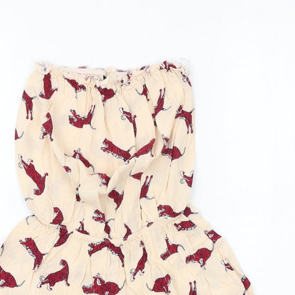 H&M Womens Pink Geometric Viscose Playsuit One-Piece Size 4 Pullover - Tiger Print