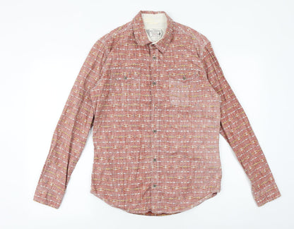 Mens UK Size S Debenhams Orange  Button-Up Long Sleeve Casual Shirt