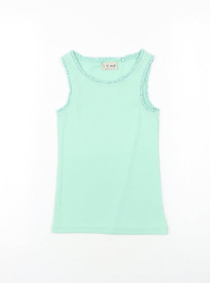NEXT Girls Green Cotton Basic Tank Size 6 Years Round Neck Pullover