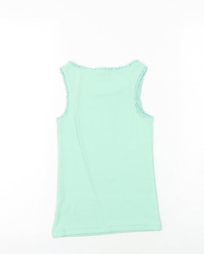 NEXT Girls Green Cotton Basic Tank Size 6 Years Round Neck Pullover
