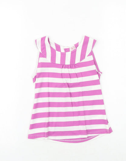 Love Me Girls Pink Striped 100% Cotton Basic Tank Size 3-4 Years Round Neck Button