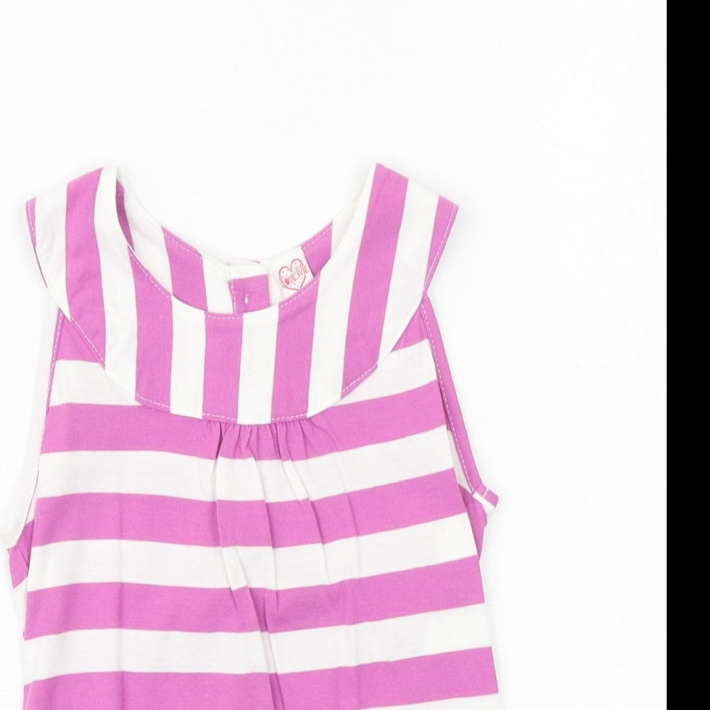 Love Me Girls Pink Striped 100% Cotton Basic Tank Size 3-4 Years Round Neck Button