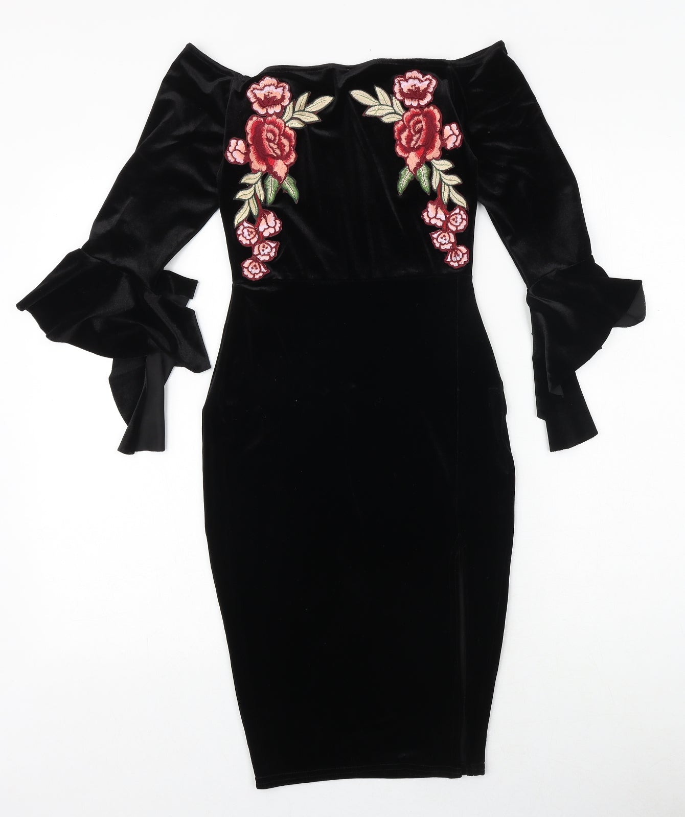 Missguided Womens Black Floral Polyester Bodycon Size 4 Off the Shoulder Pullover