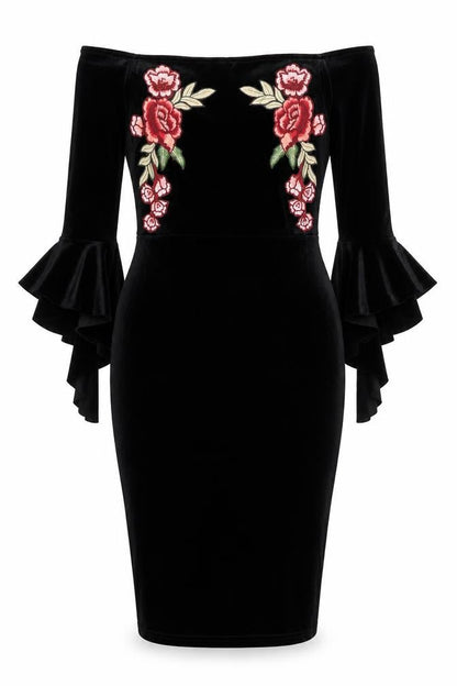 Missguided Womens Black Floral Polyester Bodycon Size 4 Off the Shoulder Pullover