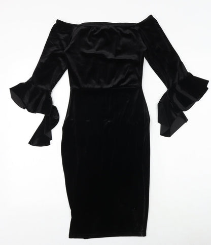 Missguided Womens Black Floral Polyester Bodycon Size 4 Off the Shoulder Pullover