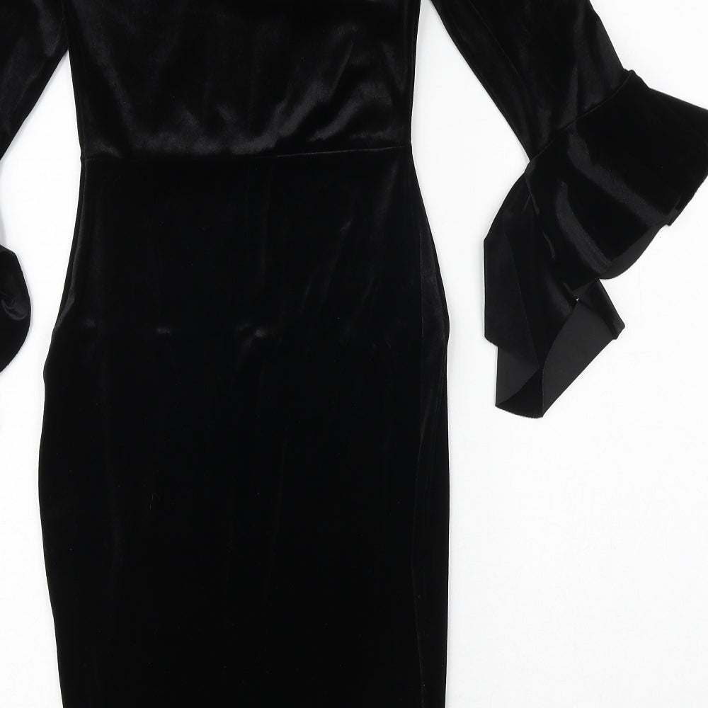 Missguided Womens Black Floral Polyester Bodycon Size 4 Off the Shoulder Pullover