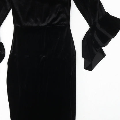 Missguided Womens Black Floral Polyester Bodycon Size 4 Off the Shoulder Pullover