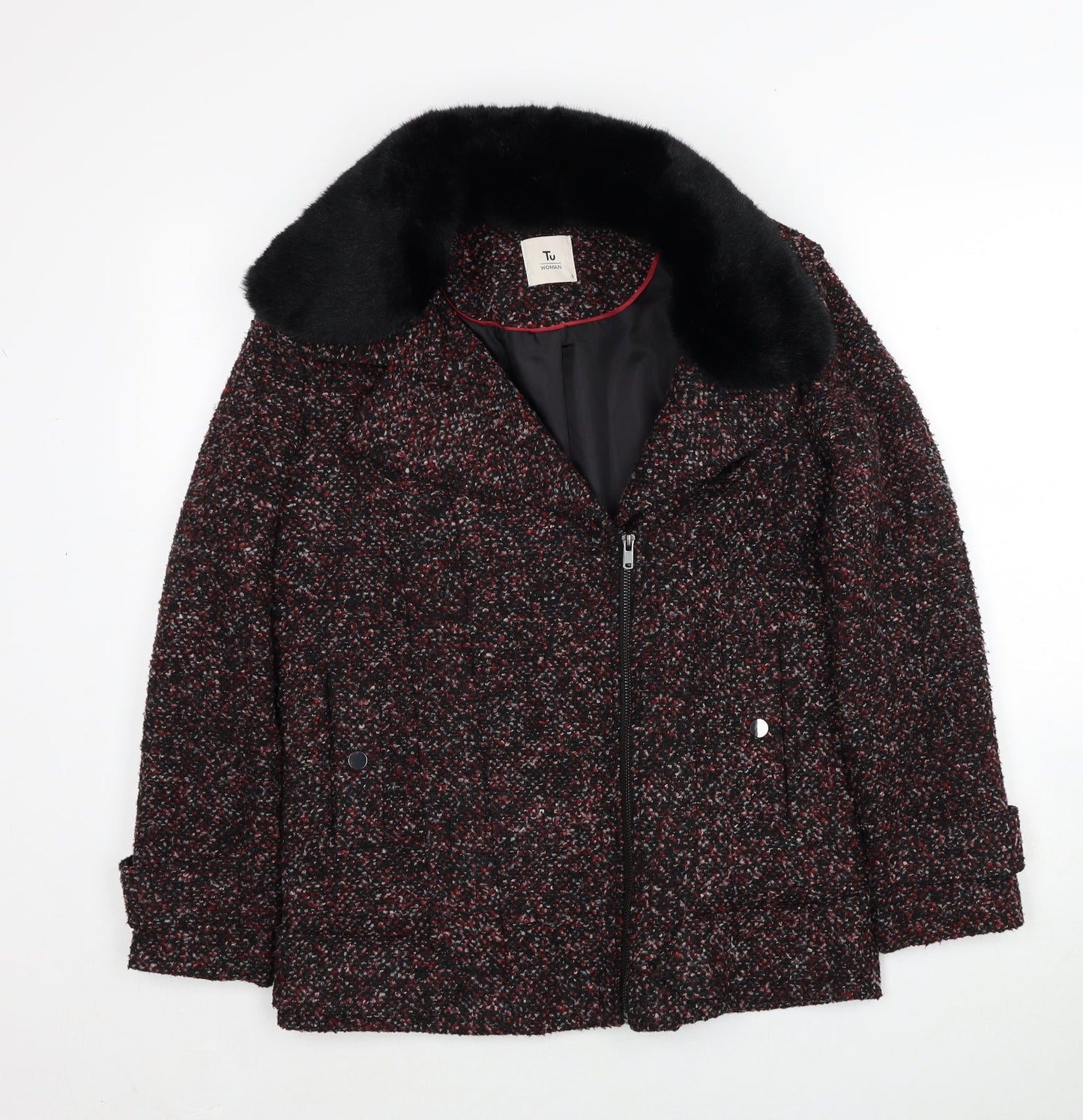 TU Womens Red Geometric Jacket Size 8 Zip