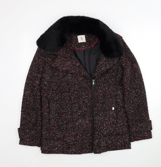 TU Womens Red Geometric Jacket Size 8 Zip