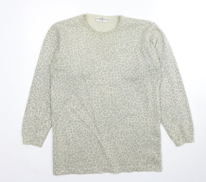 Carrini Womens Beige Round Neck Animal Print Polyester Pullover Jumper Size S - Size S/M Leopard Print